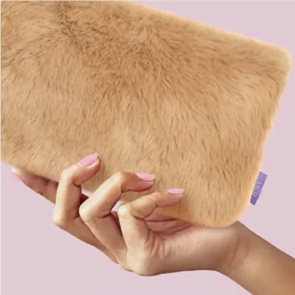 Ipsy Caramel Faux Fur Glam Cosmetic Bag